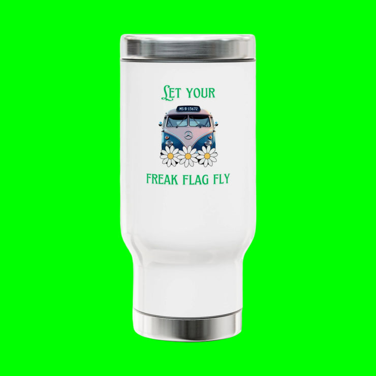 (14 OZ) STAINLESS STEEL TRAVEL MUG "LET YOUR FREAK FLAG FLY" - VAN LIFE - NickAlly