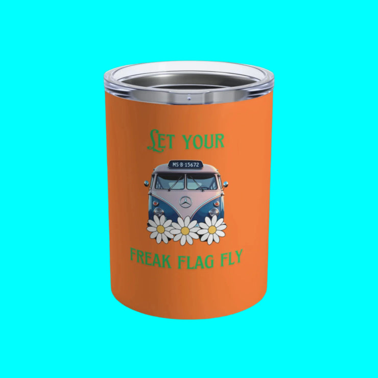(10 OZ) TRAVEL TUMBLER "LET YOUR FREAK FLAG FLY" DESIGNED FOR VAN LIFE - NickAlly