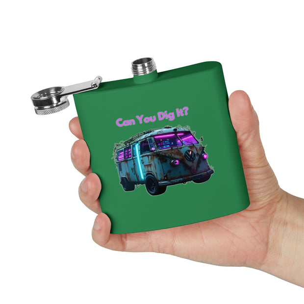 (6 OZ) RETRO STAINLESS STEEL HIP FLASK - FOR VAN LIFERS