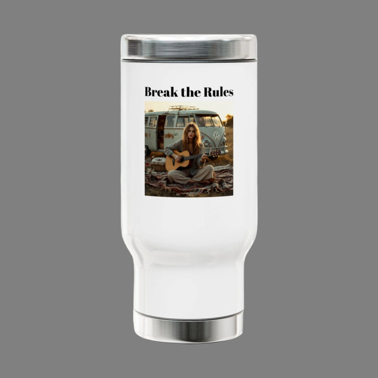 (14 OZ) VINTAGE STAINLESS STEEL TRAVEL MUG "BREAK THE RULES" - FOR VAN LIFE - NickAlly