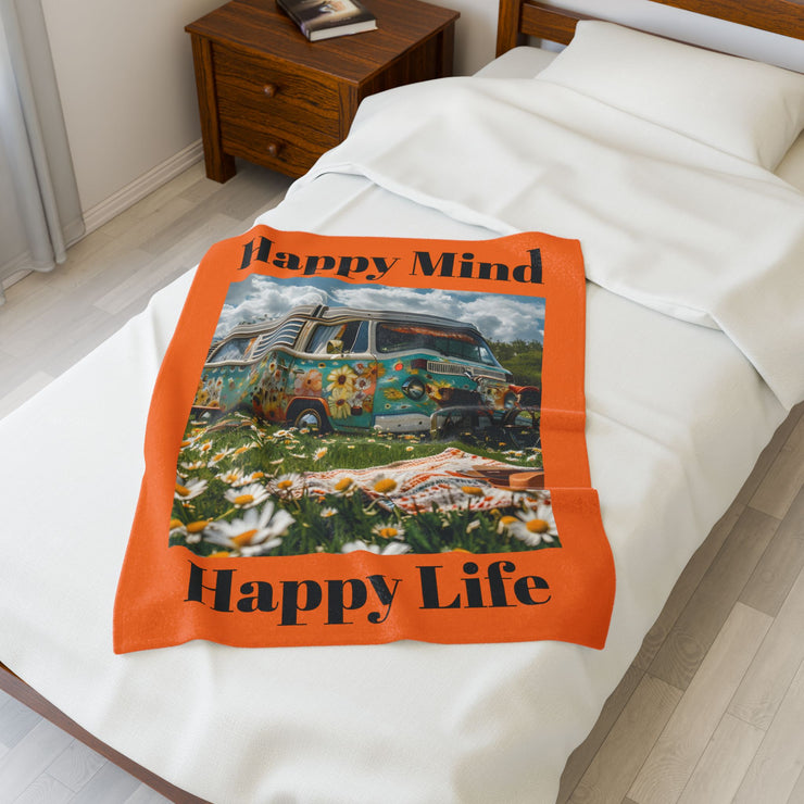 VELVETEEN PLUSH BLANKET "HAPPY MIND HAPPY LIFE" DESIGNED FOR VAN LIFE - NickAlly
