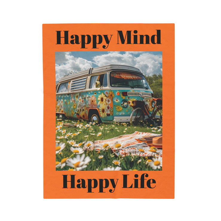 VELVETEEN PLUSH BLANKET "HAPPY MIND HAPPY LIFE" DESIGNED FOR VAN LIFE - NickAlly