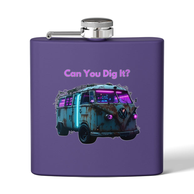 (6 OZ) RETRO STAINLESS STEEL HIP FLASK - FOR VAN LIFERS
