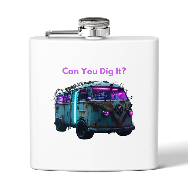 (6 OZ) RETRO STAINLESS STEEL HIP FLASK - FOR VAN LIFERS
