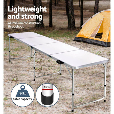 WEISSHORN STURDY & LIGHT WEIGHT ALUMINIUM FOLDING CAMP TABLE (240CM) - NickAlly