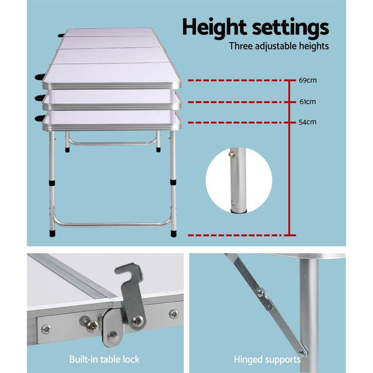 WEISSHORN STURDY & LIGHT WEIGHT ALUMINIUM FOLDING CAMP TABLE (240CM) - NickAlly
