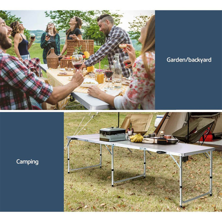 WEISSHORN STURDY & LIGHT WEIGHT ALUMINIUM FOLDING CAMP TABLE (240CM) - NickAlly