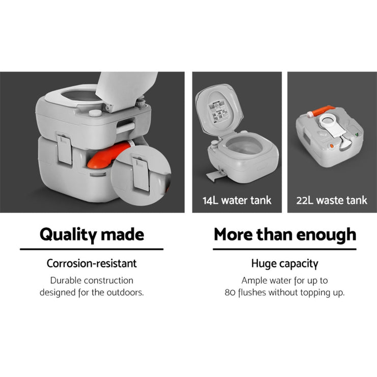 WEISSHORN (22L) PORTABLE CAMPING TOILET WITH FRESH - WATER FLUSHING - NickAlly