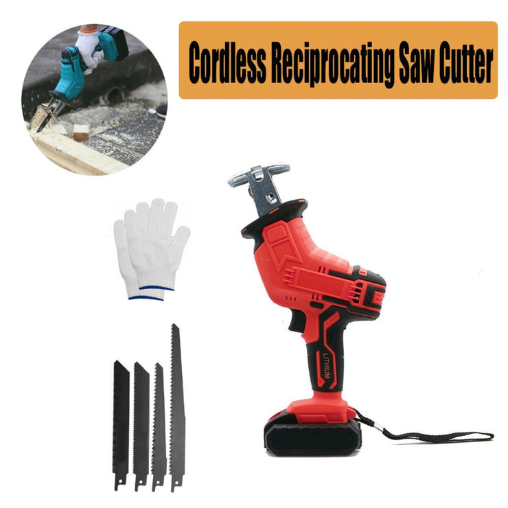 RED CORDLESS ELECTRIC RECIPROCATING HIGH - POWER SAW CUTTER WITH BLADES - NickAlly