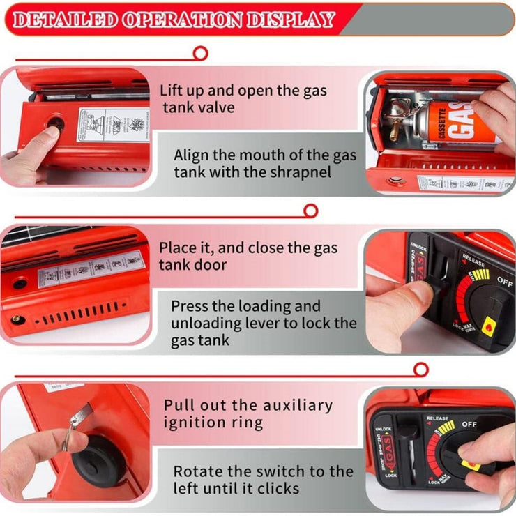 Butane Gas Heater Portable for Camping, Hiking, Outdoor Use Survival Heater Red