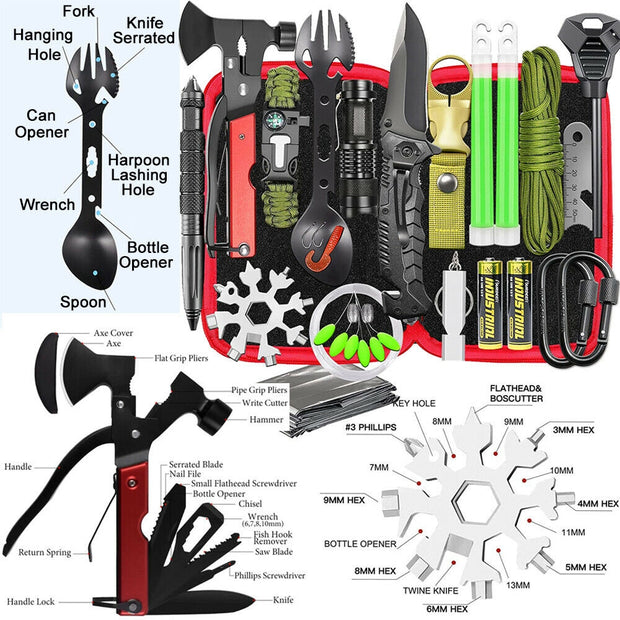 32-IN-1 EMERGENCY SURVIVAL EQUIPMENT CAMPING KIT