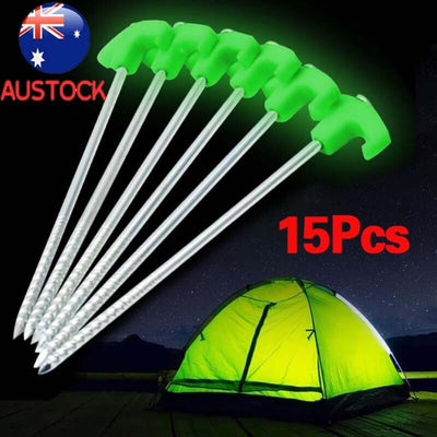 15 PIECE SET OF HEAVY - DUTY GALVANISED STEEL SCREW - IN OUTDOOR CAMPING STAKES - NickAlly
