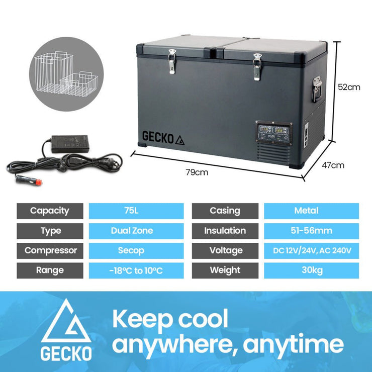 GECKO 75L DUAL - ZONE PORTABLE FRIDGE/FREEZER - NickAlly