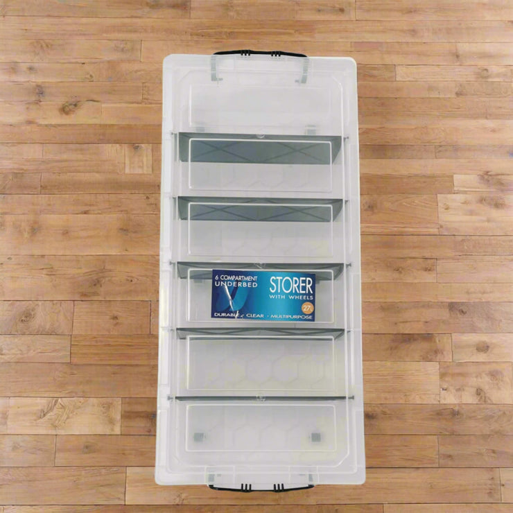 6 COMPARTMENT 27L STORAGE CONTAINERS ON WHEELS FOR UNDER THE BED - NickAlly