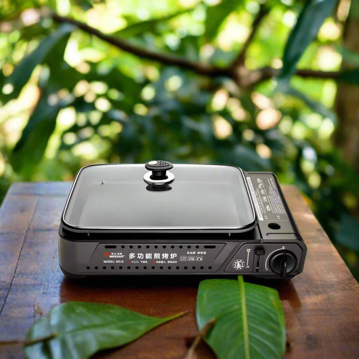 PORTABLE BUTANE GAS BURNER STOVE WITH INSET NON - STICK COOKING PAN - NickAlly