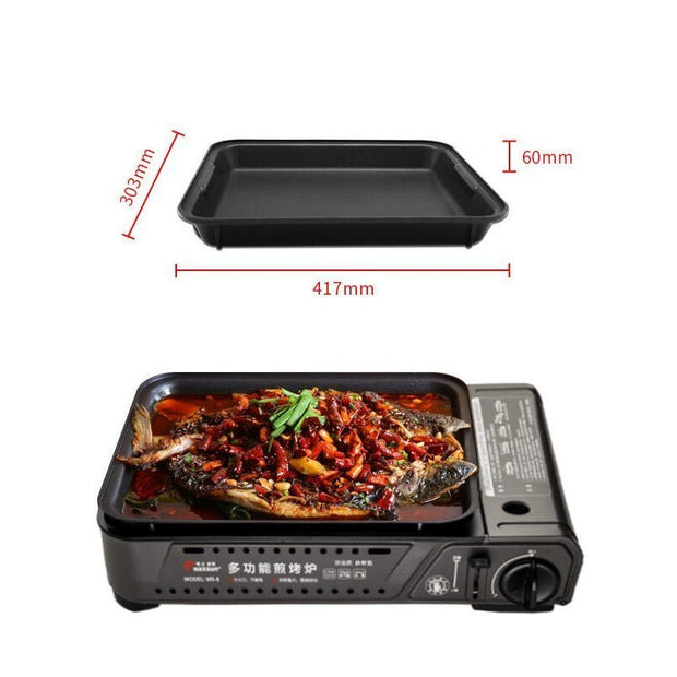 PORTABLE BUTANE GAS BURNER STOVE WITH INSET NON - STICK COOKING PAN - NickAlly