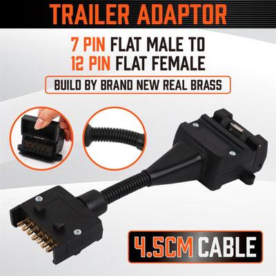 7 PIN FLAT MALE PLUG TO 12 PIN FLAT FEMALE SOCKET TRAILER/CARAVAN ADAPTOR - NickAlly