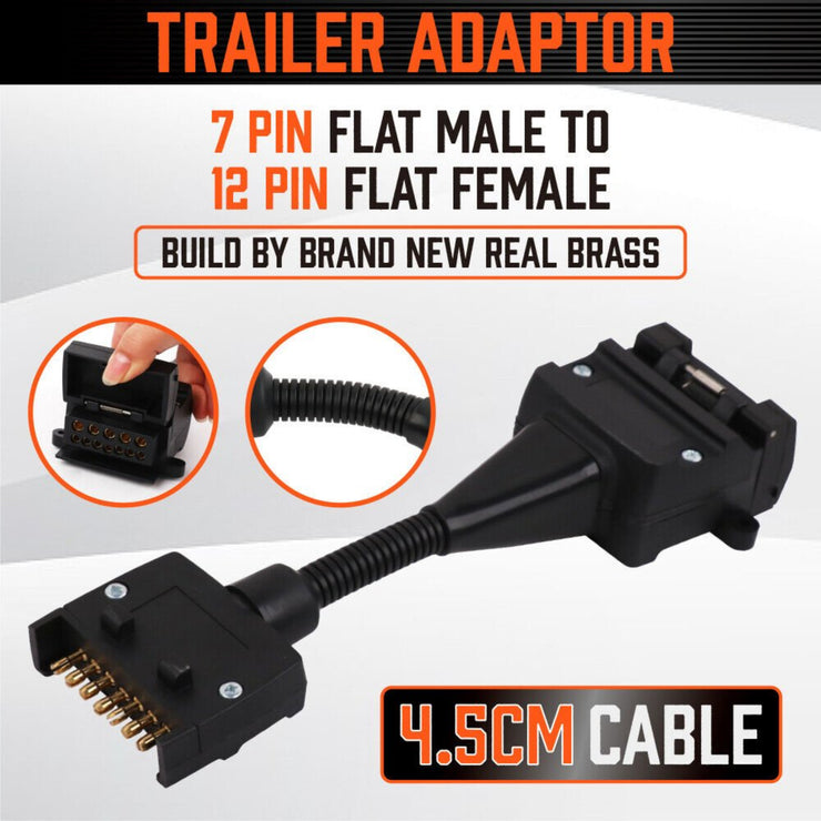 7 PIN FLAT MALE PLUG TO 12 PIN FLAT FEMALE SOCKET TRAILER/CARAVAN ADAPTOR - NickAlly
