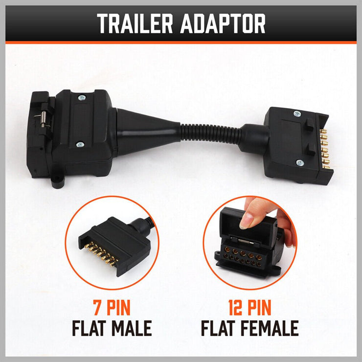 7 PIN FLAT MALE PLUG TO 12 PIN FLAT FEMALE SOCKET TRAILER/CARAVAN ADAPTOR - NickAlly