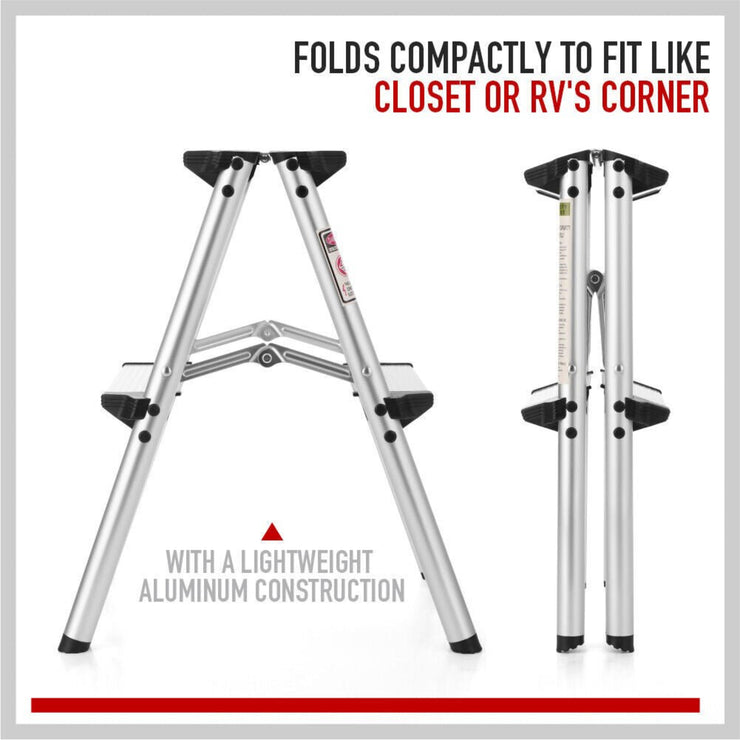 2 - STEP HEAVY - DUTY ALUMINIUM FOLDING LADDER & 150KG WEIGHT CAPACITY - NickAlly
