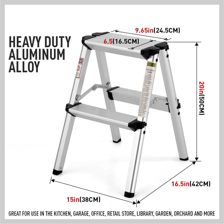 2 - STEP HEAVY - DUTY ALUMINIUM FOLDING LADDER & 150KG WEIGHT CAPACITY - NickAlly