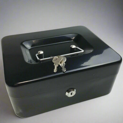 BLACK LOCKABLE METAL CASH BOX/SAFE WITH KEYS - NickAlly