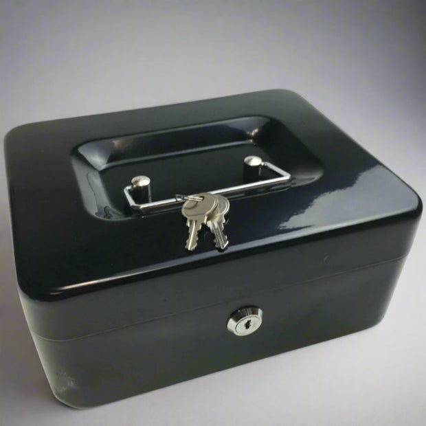 BLACK LOCKABLE METAL CASH BOX/SAFE WITH KEYS - NickAlly