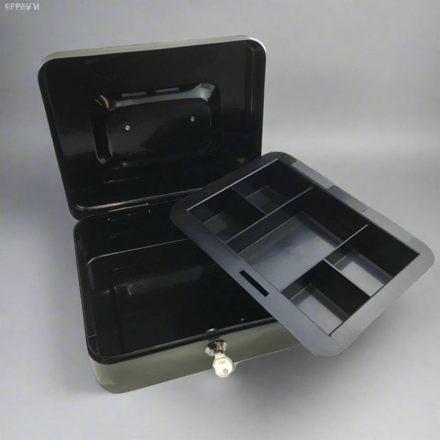 BLACK LOCKABLE METAL CASH BOX/SAFE WITH KEYS - NickAlly