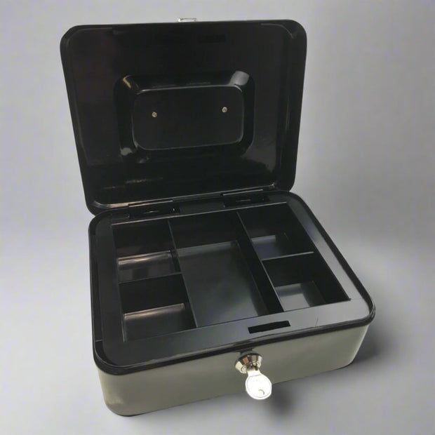 BLACK LOCKABLE METAL CASH BOX/SAFE WITH KEYS - NickAlly