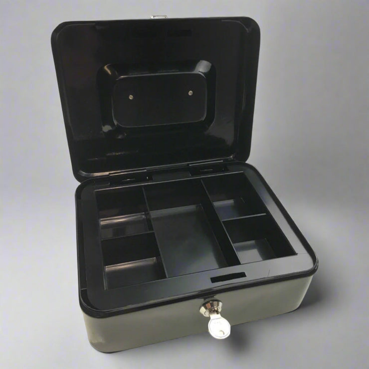 BLACK LOCKABLE METAL CASH BOX/SAFE WITH KEYS - NickAlly
