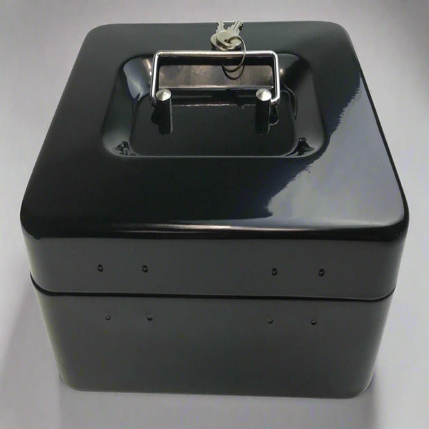 BLACK LOCKABLE METAL CASH BOX/SAFE WITH KEYS - NickAlly