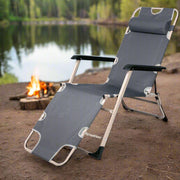 RECLINING OUTDOOR DECK LOUNGE CHAIR GREY - NickAlly