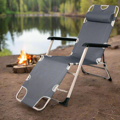 RECLINING OUTDOOR DECK LOUNGE CHAIR GREY - NickAlly