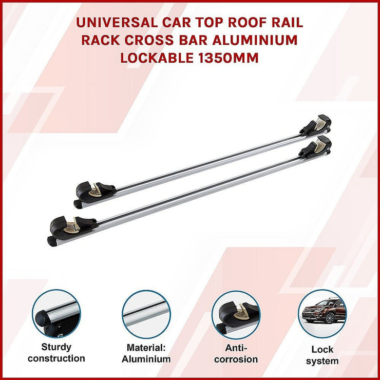(X1) PAIR OF 1350MM UNIVERSAL ALUMINIUM CAR TOP ROOF RACK CROSS BARS - NickAlly