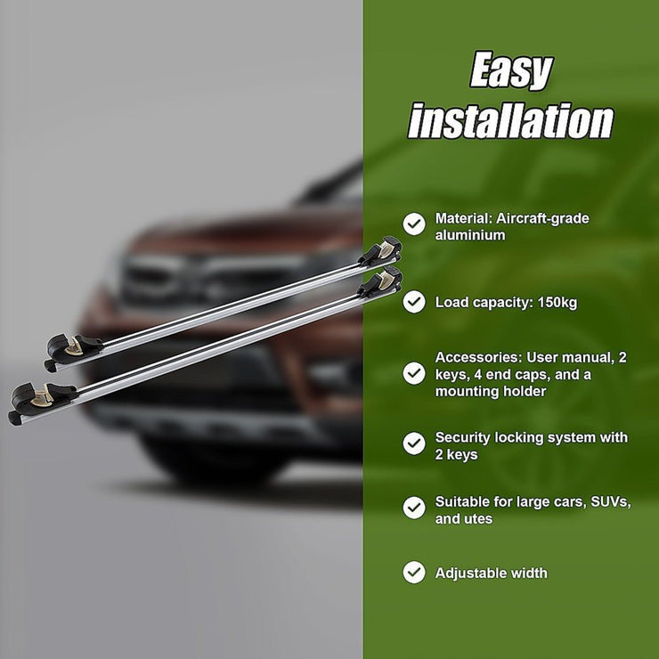 (X1) PAIR OF 1350MM UNIVERSAL ALUMINIUM CAR TOP ROOF RACK CROSS BARS - NickAlly