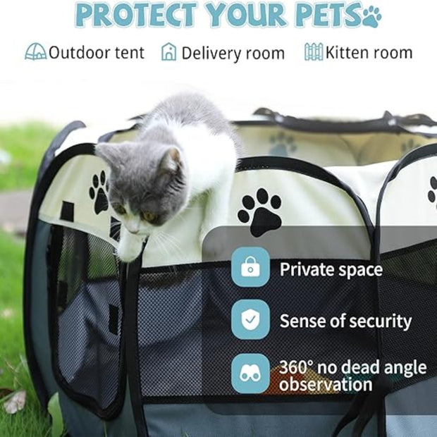 PORTABLE INDOOR/OUTDOOR PET PLAYPEN (114x114x58CM) - NickAlly