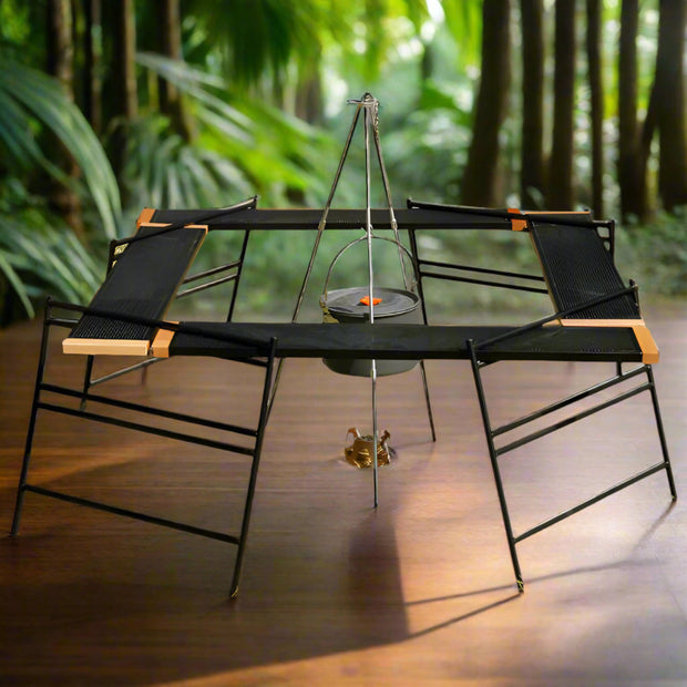 Camping Table Barbecue Rack (104x104x45 cm) – Portable Campfire BBQ & Picnic Table