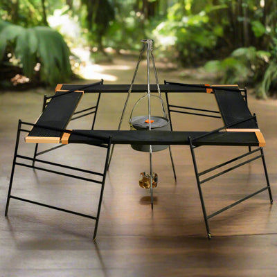 Camping Table Barbecue Rack (104x104x45 cm) – Portable Campfire BBQ & Picnic Table