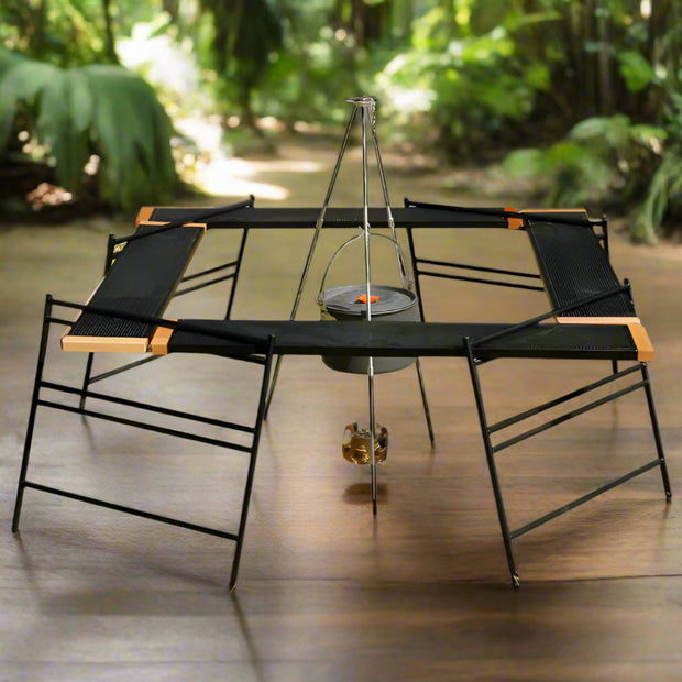 Camping Table Barbecue Rack (104x104x45 cm) – Portable Campfire BBQ & Picnic Table