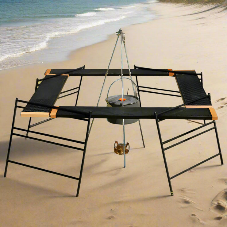 Camping Table Barbecue Rack (104x104x45 cm) – Portable Campfire BBQ & Picnic Table