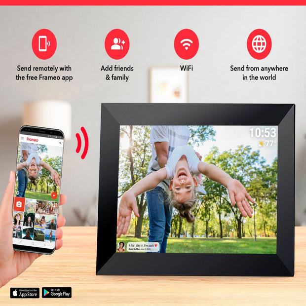 Black 32GB Storage 10 - Inch WiFi Digital Photo Frame | HD Display + Remote Photo/Video Sharing via App | - NickAlly