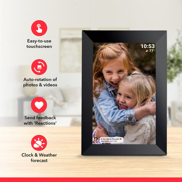 Black 32GB Storage 10 - Inch WiFi Digital Photo Frame | HD Display + Remote Photo/Video Sharing via App | - NickAlly