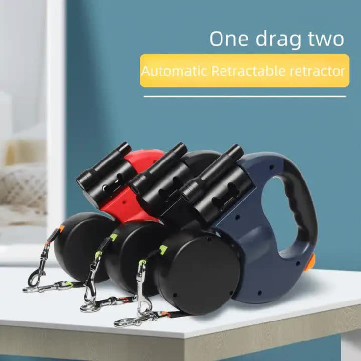 2 - IN - 1 DUAL RETRACTABLE AUTOMATIC DOG LEASH FOR EASILY WALKING TWO DOGS - NickAlly