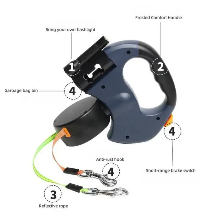2 - IN - 1 DUAL RETRACTABLE AUTOMATIC DOG LEASH FOR EASILY WALKING TWO DOGS - NickAlly