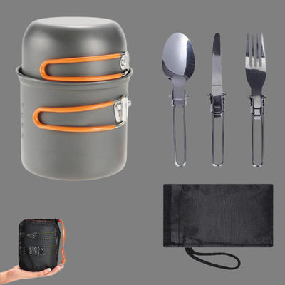 COMPACT OUTDOOR CAMPING COOKWARE SET & UTENSILS FOR 1 - 2 PEOPLE - NickAlly