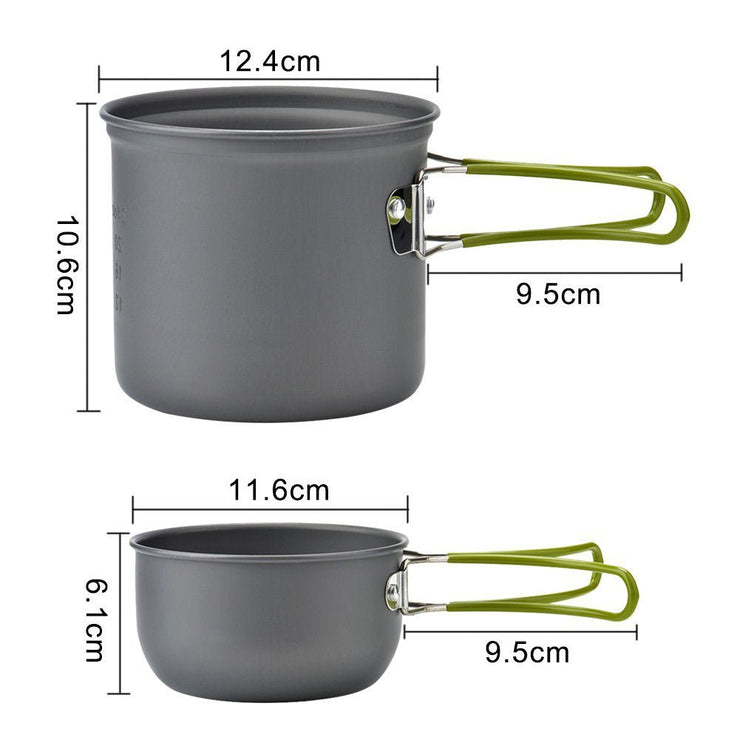 COMPACT OUTDOOR CAMPING COOKWARE SET & UTENSILS FOR 1 - 2 PEOPLE - NickAlly