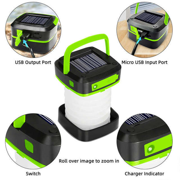 COLLAPSIBLE SOLAR LED LIGHT WEIGHT CAMPING LANTERN - USB CHARGING - NickAlly