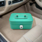 GREEN LOCKABLE MINI CASH BOX WITH HANDLE - SECURE YOUR MONEY & VALUABLES - NickAlly