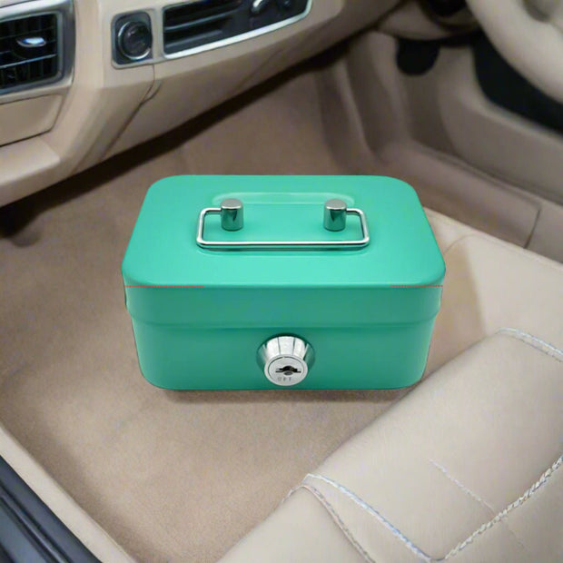 GREEN LOCKABLE MINI CASH BOX WITH HANDLE - SECURE YOUR MONEY & VALUABLES - NickAlly