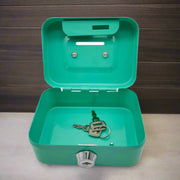 GREEN LOCKABLE MINI CASH BOX WITH HANDLE - SECURE YOUR MONEY & VALUABLES - NickAlly